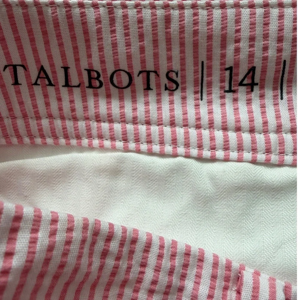 Talbots Seersucker Shorts Womens Size 14 Pink Striped Summer Preppy Coastal Chic